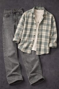 Stylish Men’s Check Shirt with Grey Washed Jeans Combo _ Casual Trendy Outfit