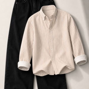 White & Sage Green Vertical Striped Shirt
